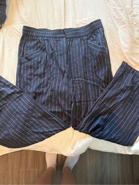 Navy Pinstripe Casual Capris
